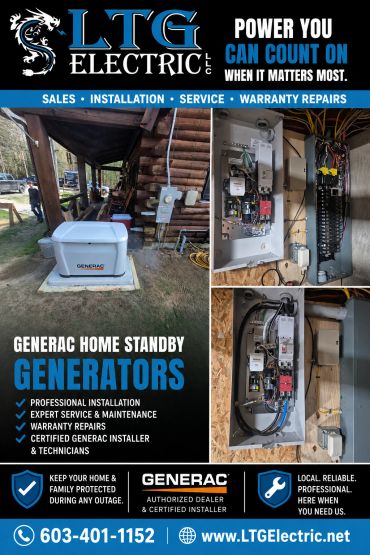 Ad for LTG Electric's professional generator services.