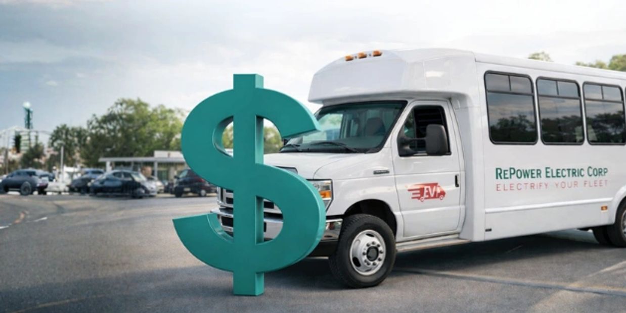 Electric shuttle bus with dollar sign in front