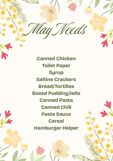 A May grocery needs list with floral border.