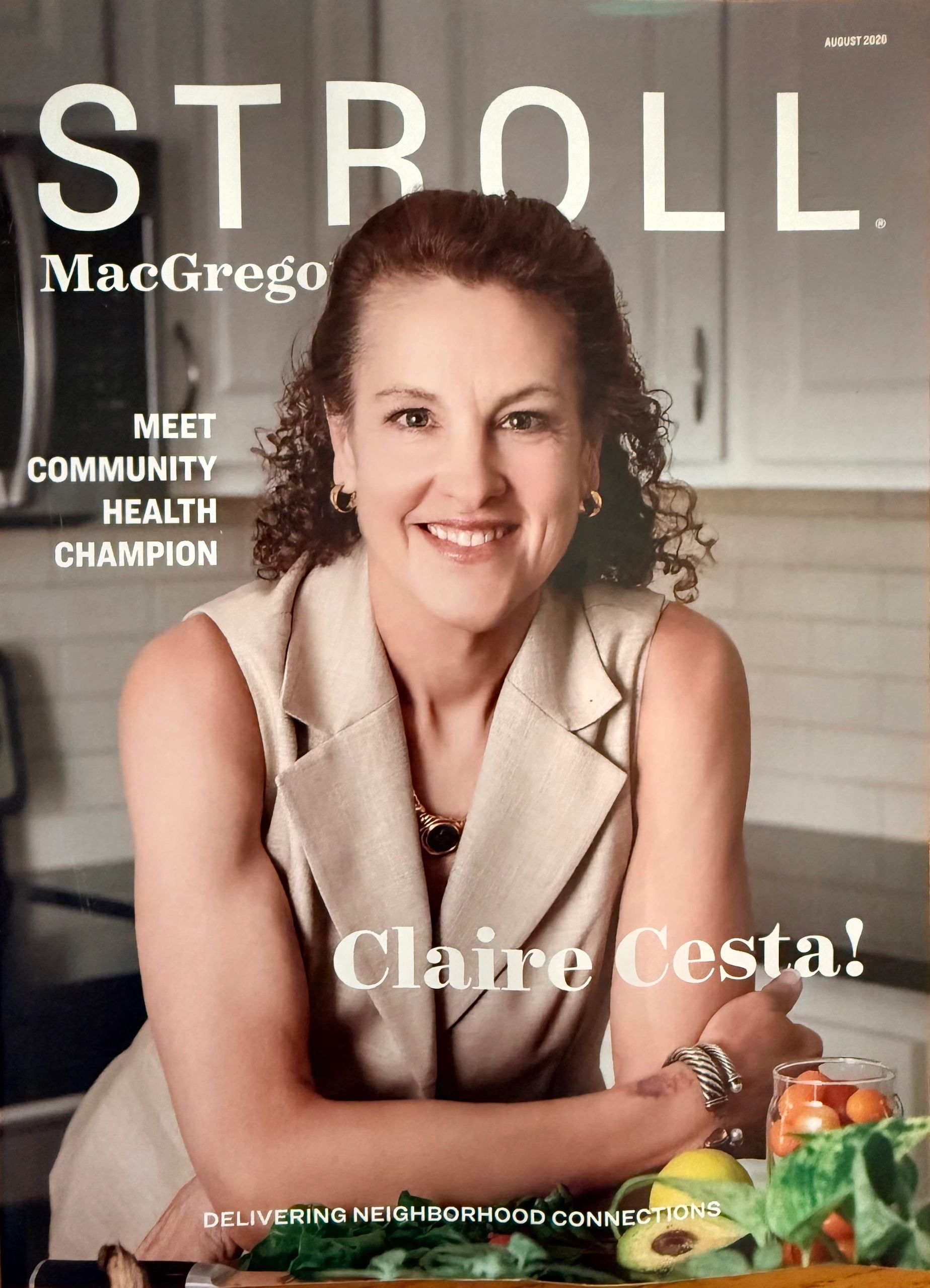 Magazine cover featuring Claire Cesta, a community health champion.
