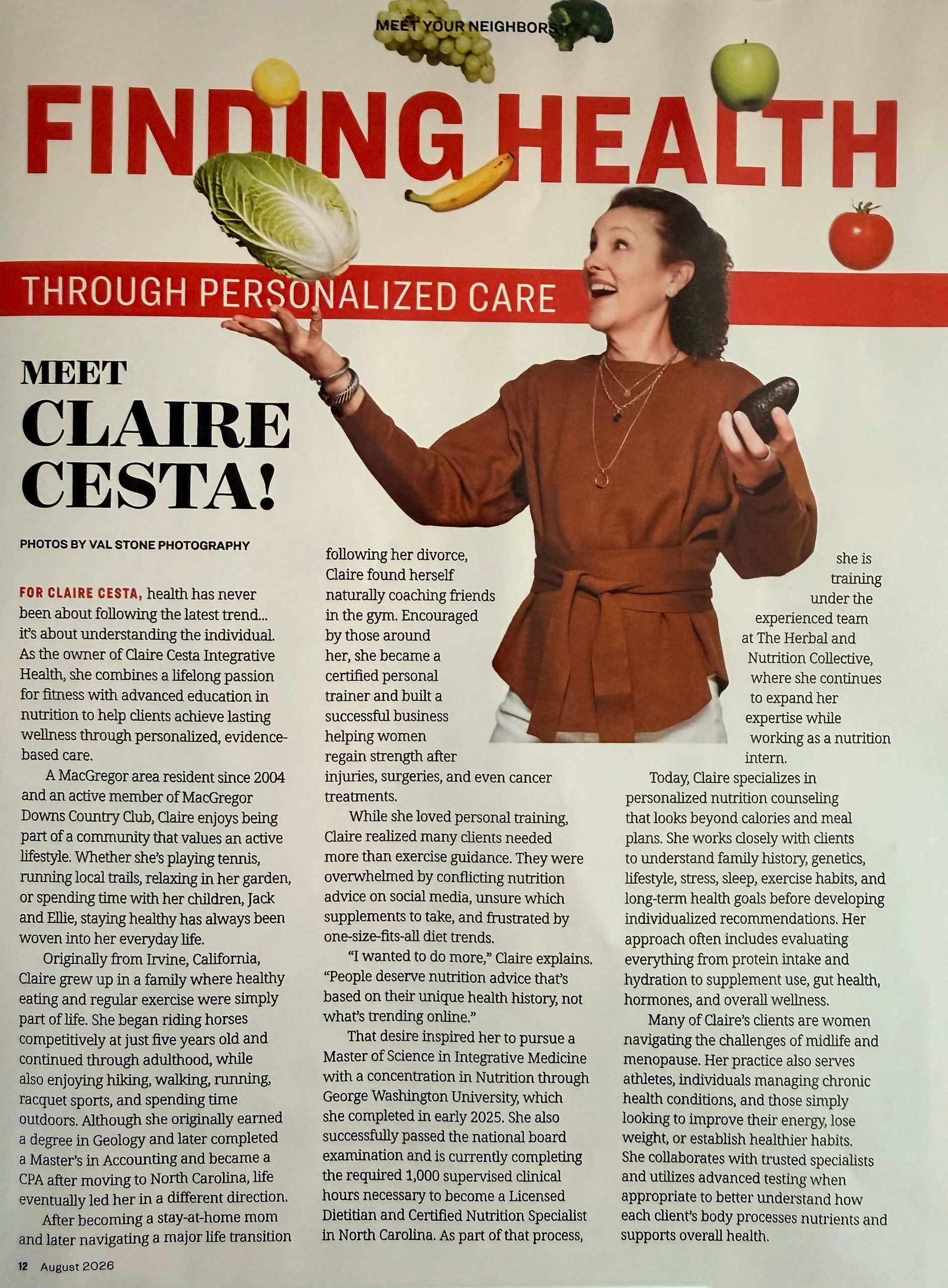 Claire Cesta promotes personalized health and nutrition care.