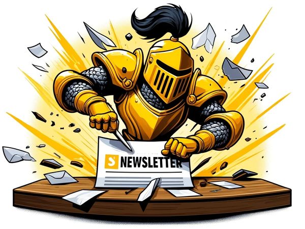 The Restless Knight enthusiastically urging you to sign up for the newsletter