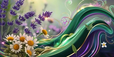 Fluid ai generated image with flowers and a mystical essence flowing across.