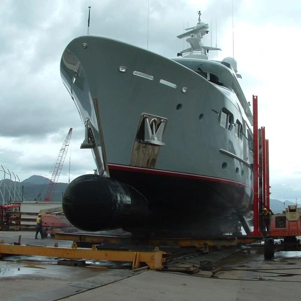 Large Motor Yacht slipped for AMSA DCV Commercial survey inspection in Whitsundays, Airlie Beach. 