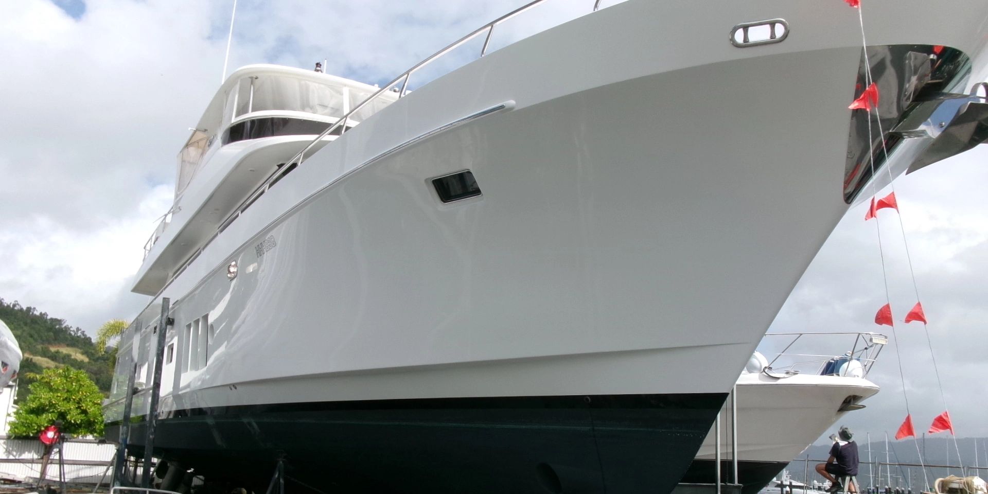Luxury Motor yacht Refit on the Hardstand at the Boatworks Coomera on the Gold Coast Queensland. 