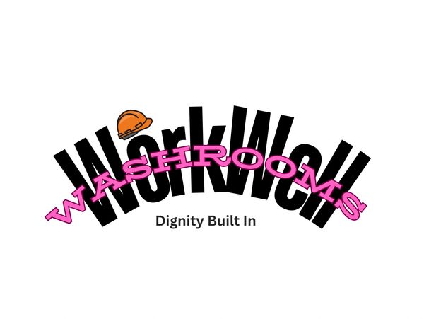 Logo featuring 'WorkWell' with a hard hat and 'WASHROOMS' in pink text.