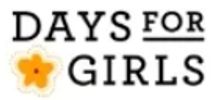 Days for Girls in black lettering, with a yellow 5 petal flower with red centre