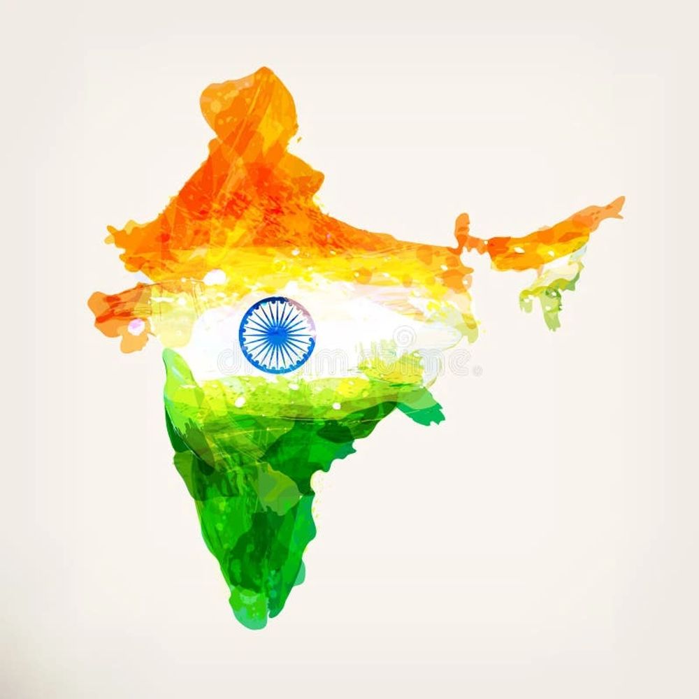 Artistic map of India painted in the tricolor of its national flag.
