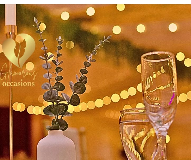 Luxury event table decor with warm lights in Calgary