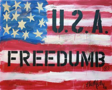 American flag with altered text reading "U.S.A. FREEDUMB".