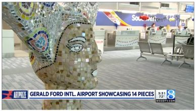 Mosaic sculpture at Gerald Ford International Airport.