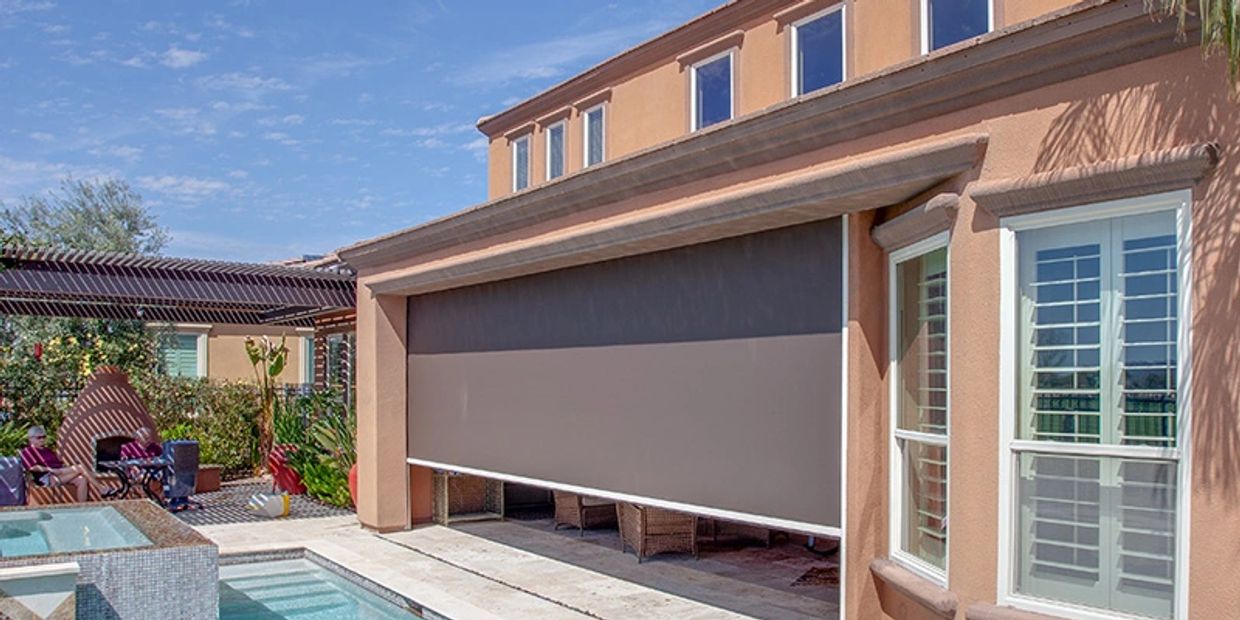 Outdoor motorized shade for convenience and comfort.