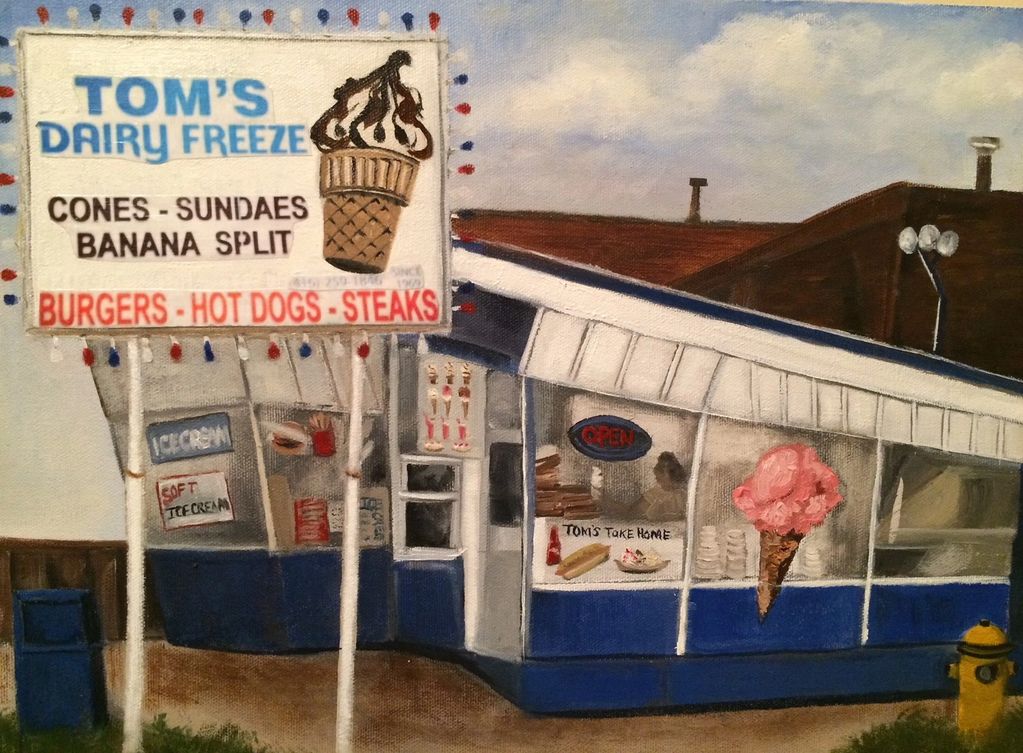 Original oil painting by Canadian artist, Sharon Kretchmar of beloved ice-cream parlor established 1