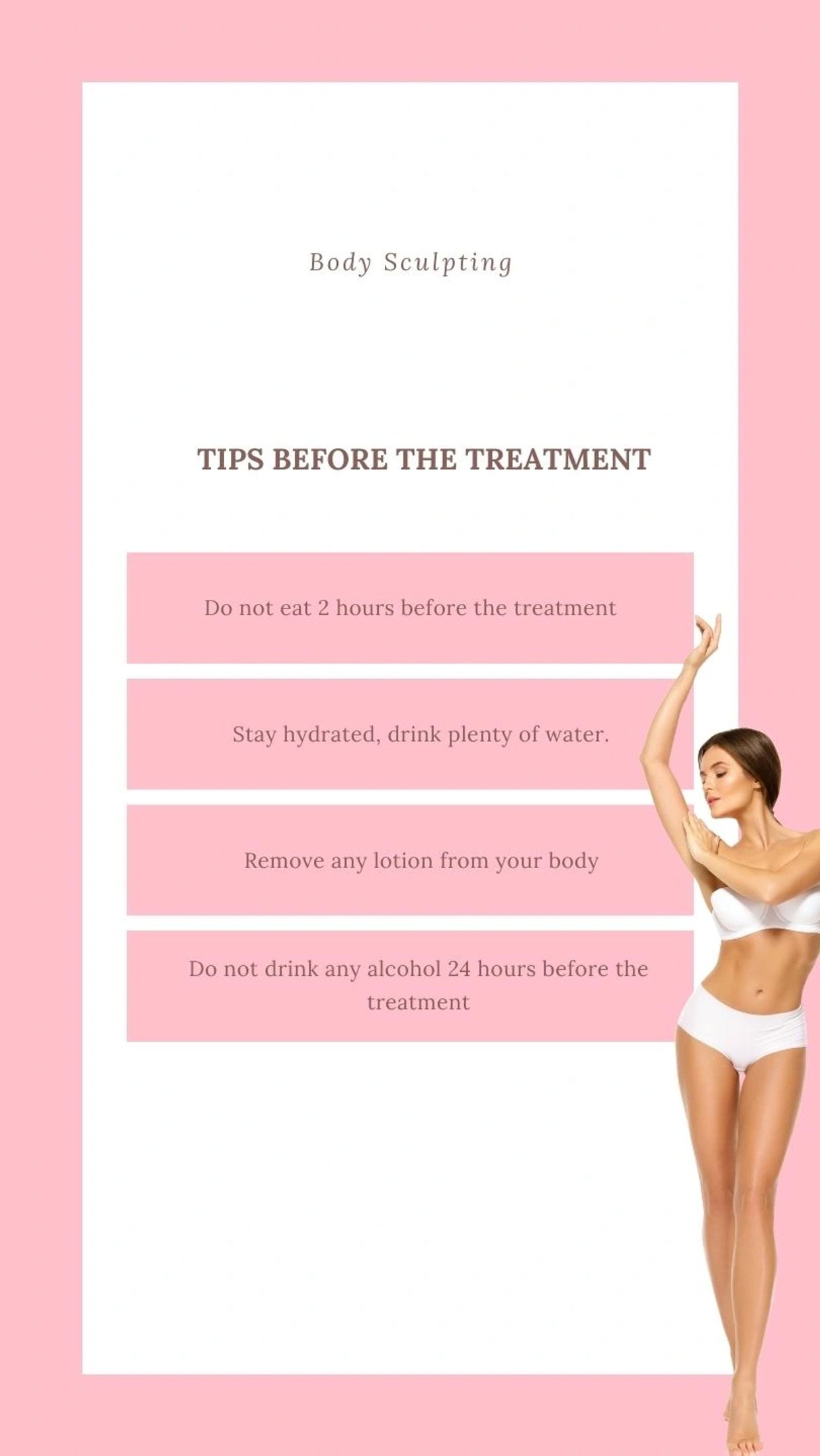 Tips listed before Body Contouring/Scuplting procedure