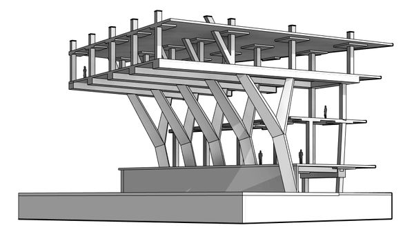 3D perspective from autodesk revit of a concrete building.