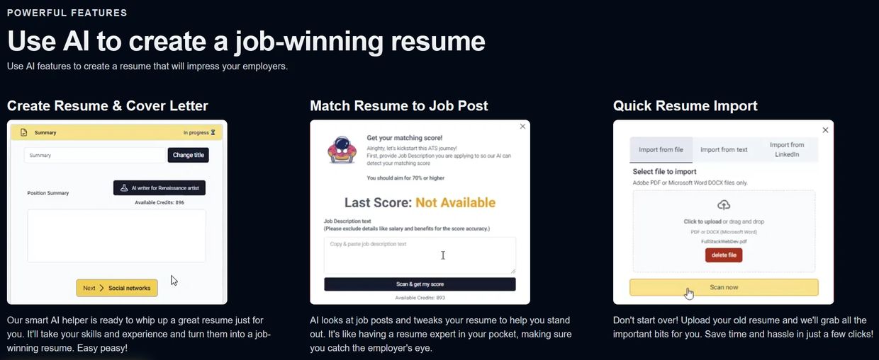 AI tools to create, match, and import resumes easily.