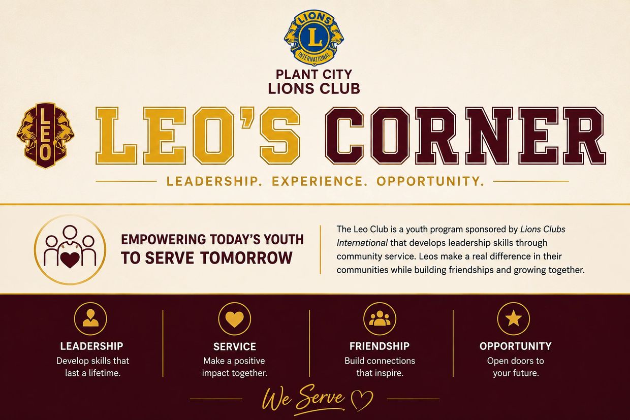 Leo's Corner by Plant City Lions Club empowers youth through leadership and service.