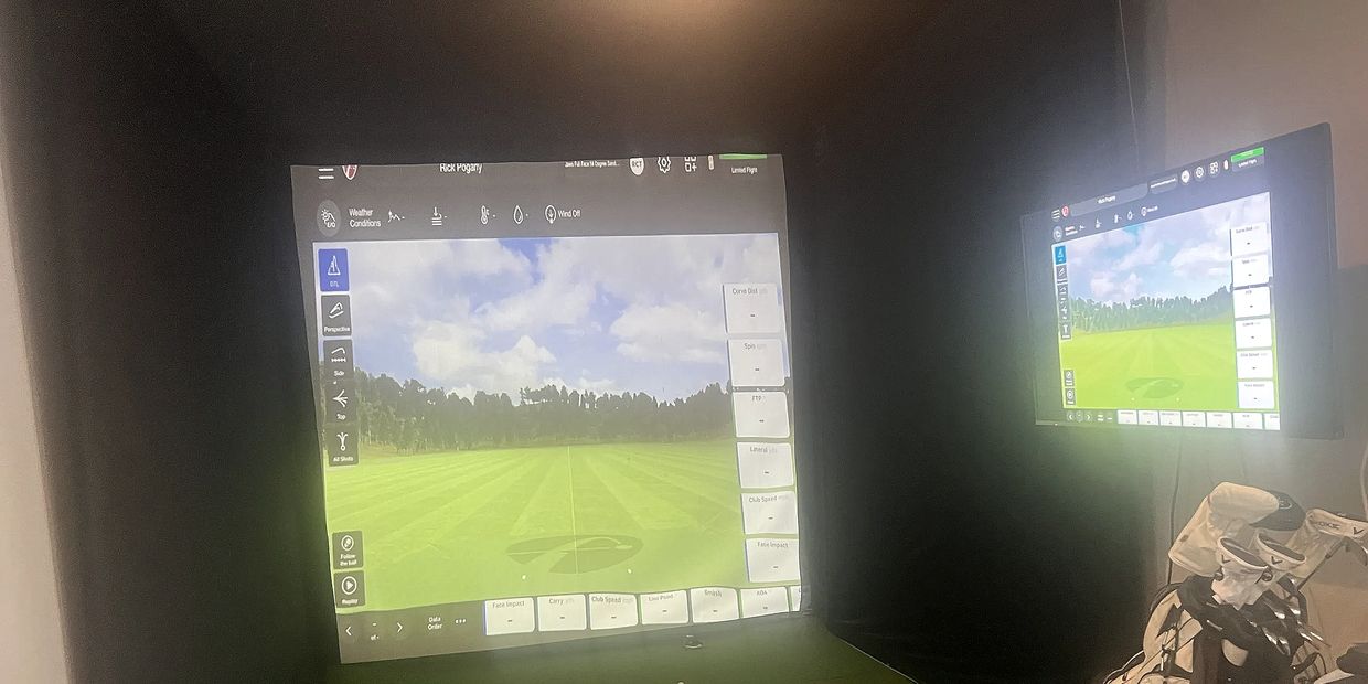 10 foot by 10 foot Simulator Screen with TV Monitor gives you ball tracking and data after each shot