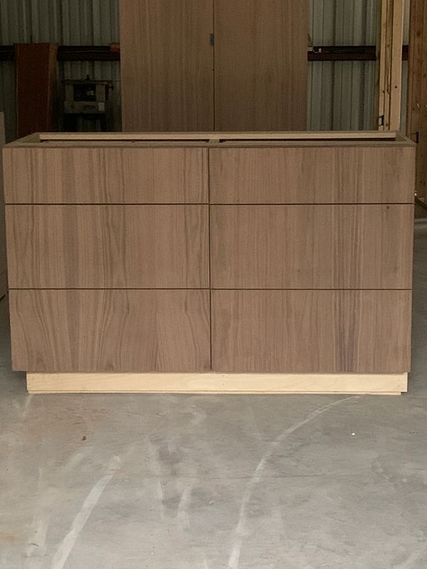 Grain matched walnut base cabinet