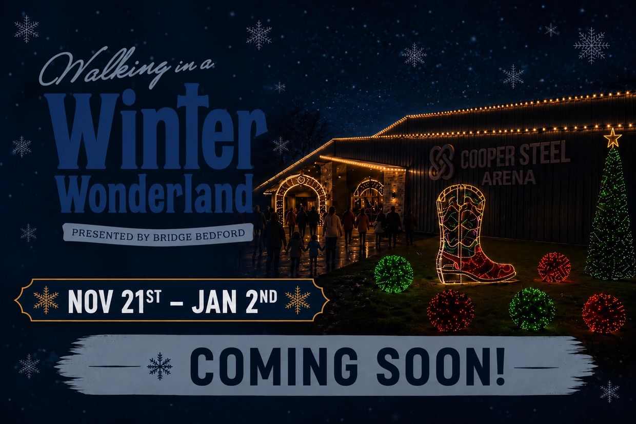 Winter Wonderland event at Cooper Steel Arena with festive lights, Nov 21 to Jan 2.