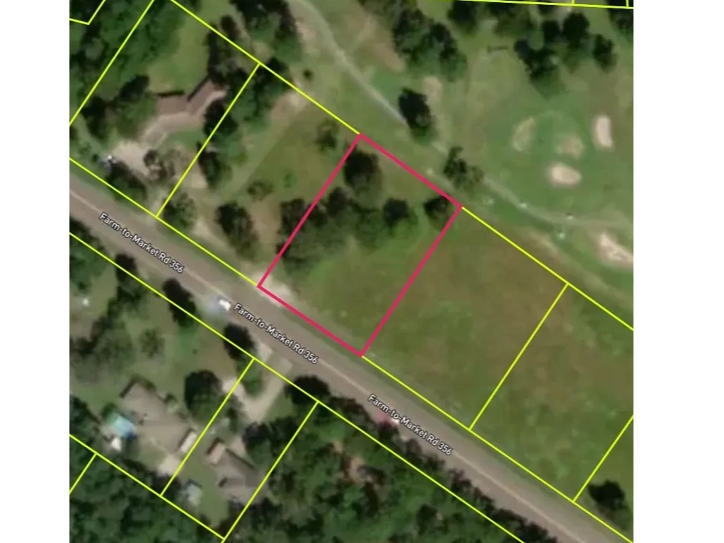 Aerial view of a plot of land outlined in red along Farm-to-Market Rd 356.