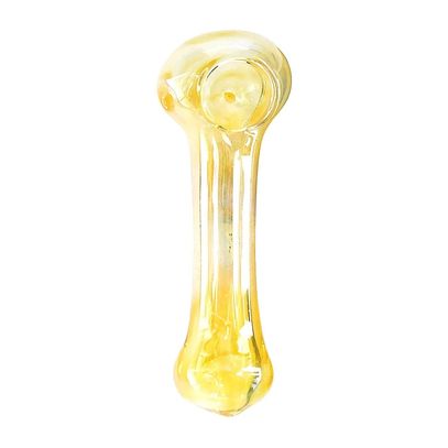 Transparent yellow glass pipe with a rounded bowl and elongated stem.