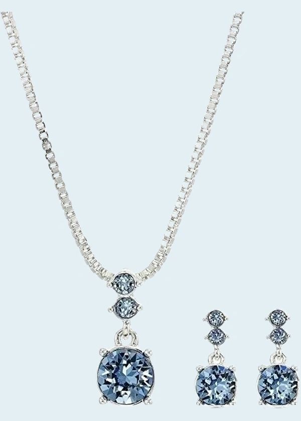 NINE WEST Women's Boxed Necklace/Pierced Earrings Set, Silver/Blue,