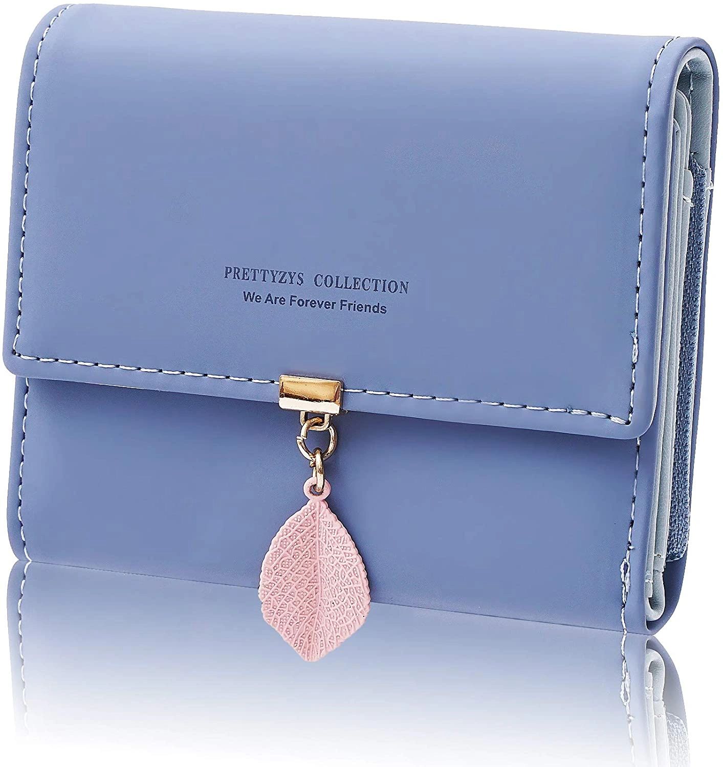 INNIFER Tri-fold Wallets for Women PU Leather Leaf Card Holder Coins Zipper Pocket with ID Window Cross pattern-BLACK 