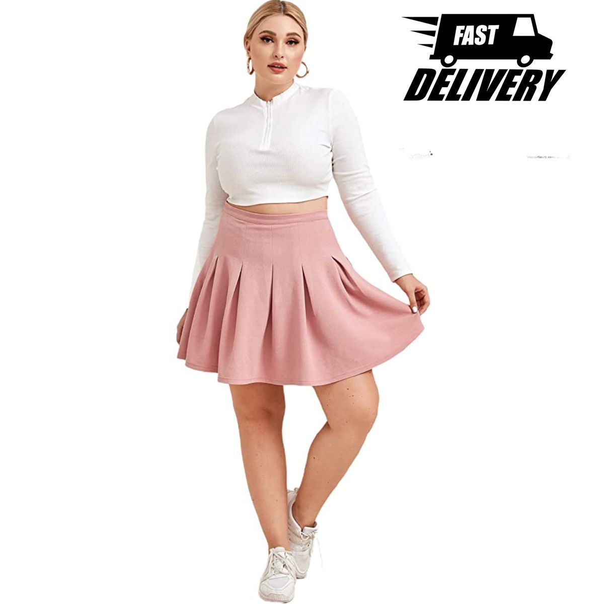 High Waisted Skater Skirt Plus Size-Pink丨Moon Wood, 55% OFF