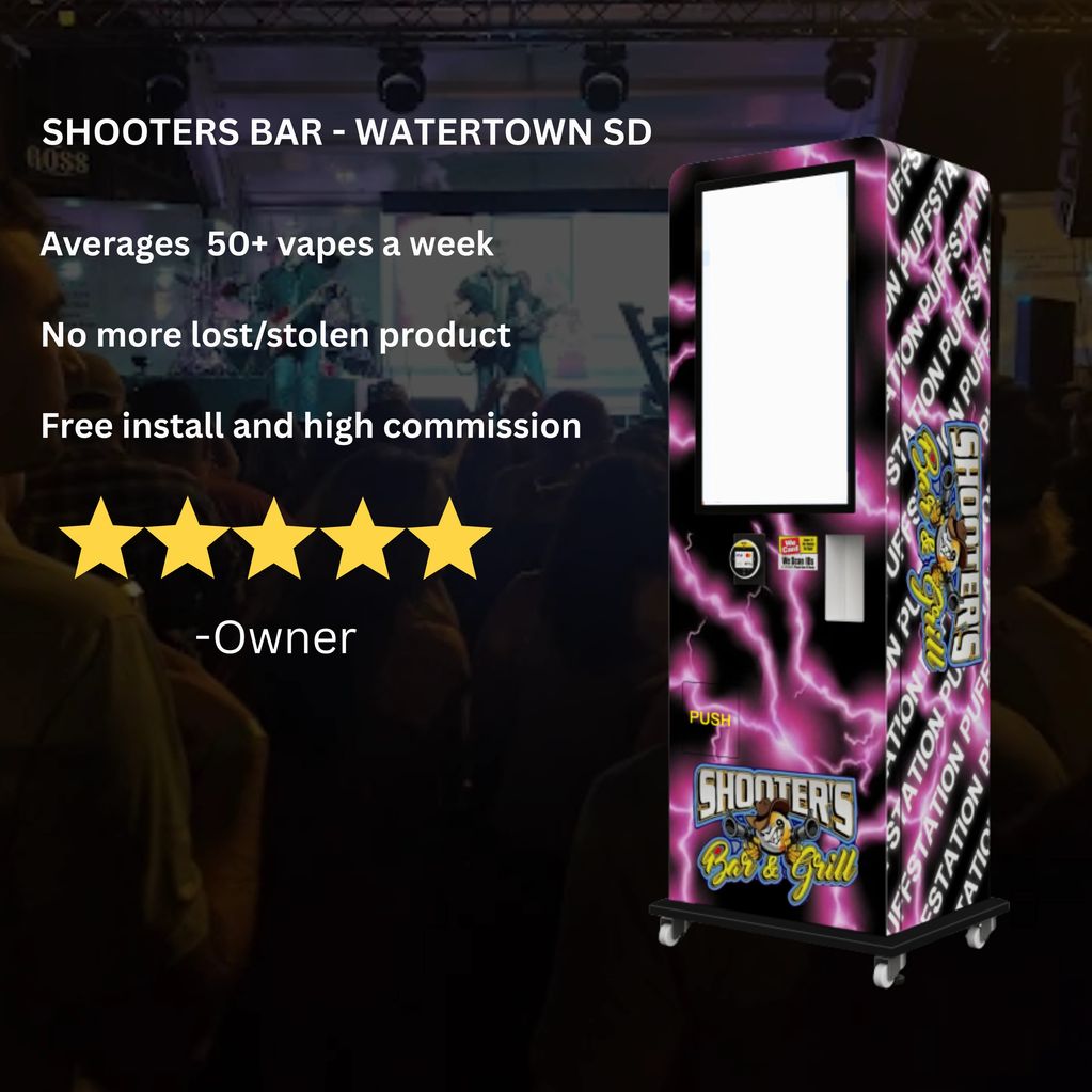 Vape station with high sales and zero theft at Shooters Bar, Watertown SD.