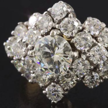 Close-up of a diamond cluster ring.