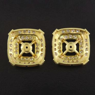 Pair of square gold and diamond earrings.