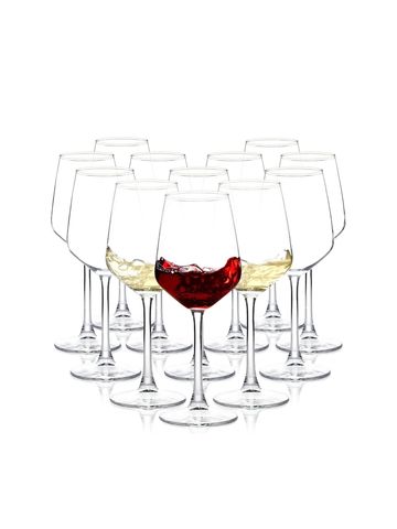 Wine glasses with red and white wine splashing.