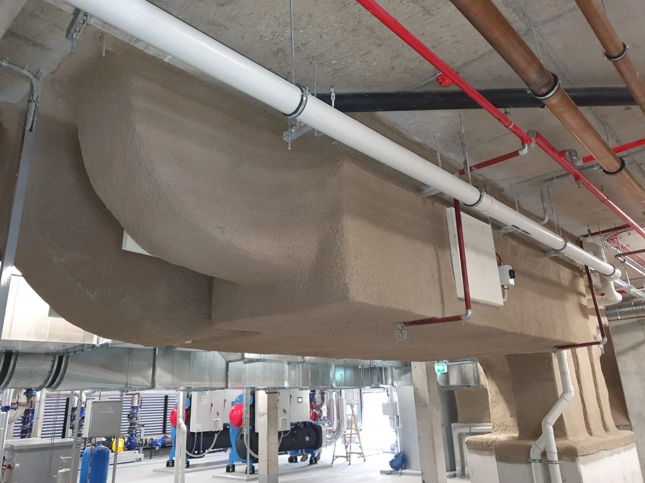 Duct fire protection with fire rated access panel using vermiculite spray Duct fire protection with fire rated access panel using vermiculite spray