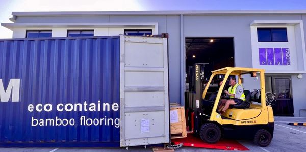 Brisbane shipping container unpack at PFS Global headquarters via Forklift.