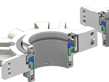 3D model of mechanical clamp parts.