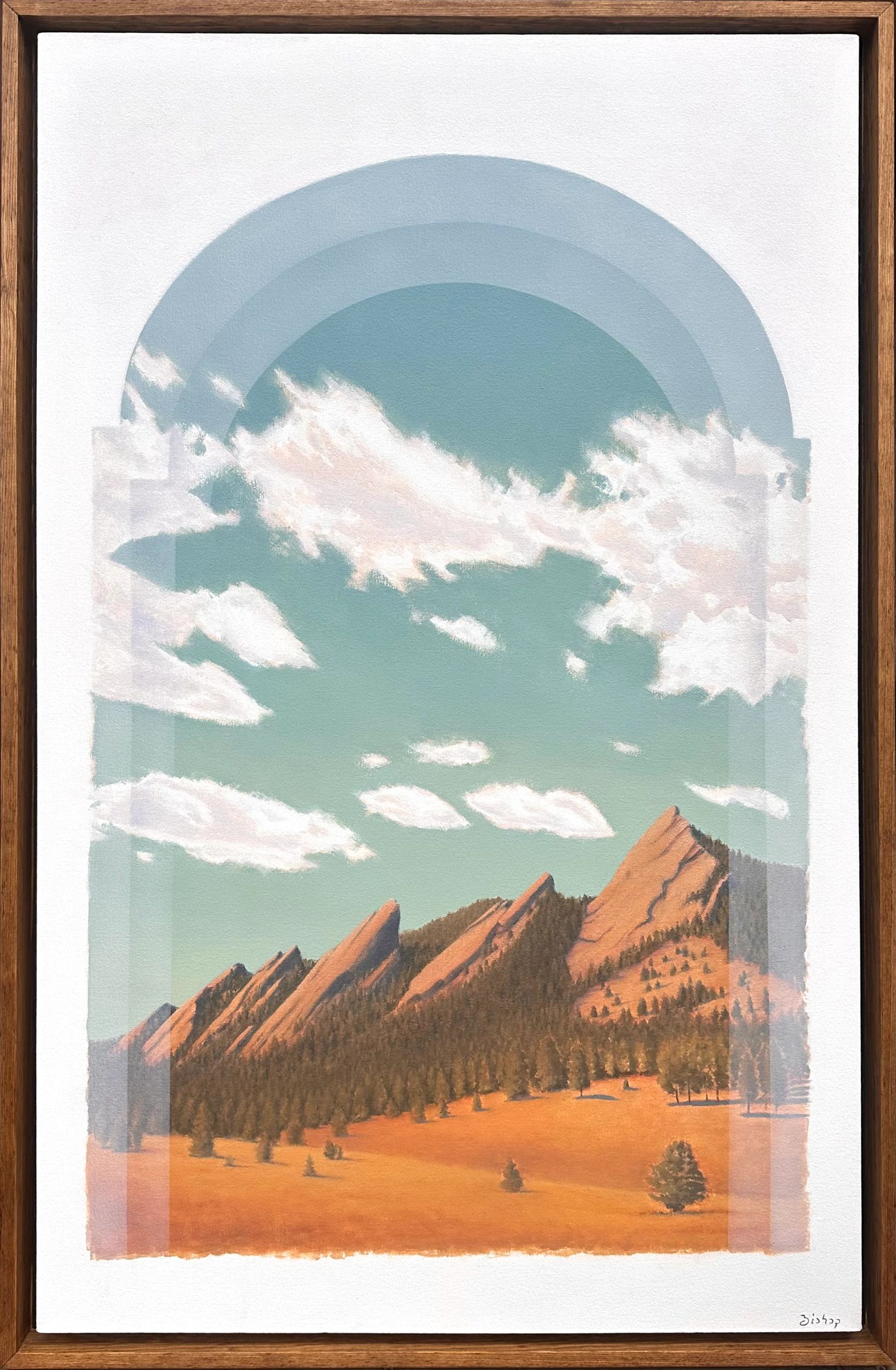 Contemporary landscape painting of the flatirons in Boulder, Colorado.