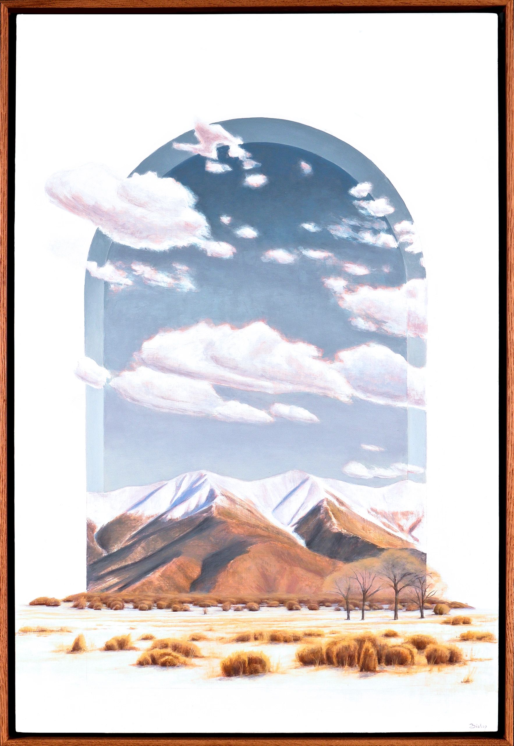 snow field with mountains and clouds