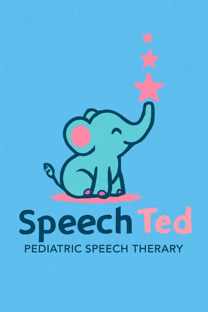 Cute elephant logo with stars for pediatric speech therapy.