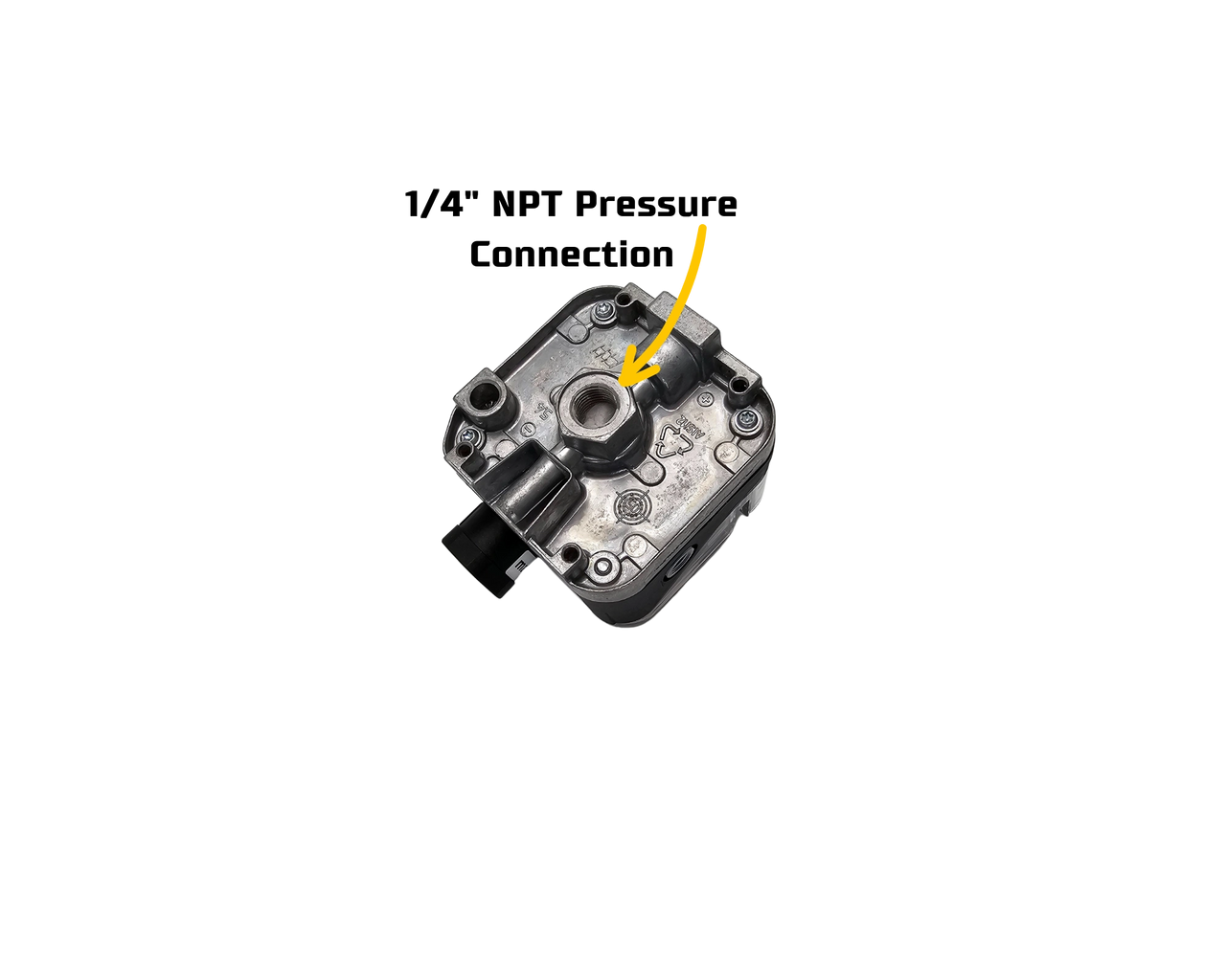 Bottom of low gas pressure switch showing the pressure connection.