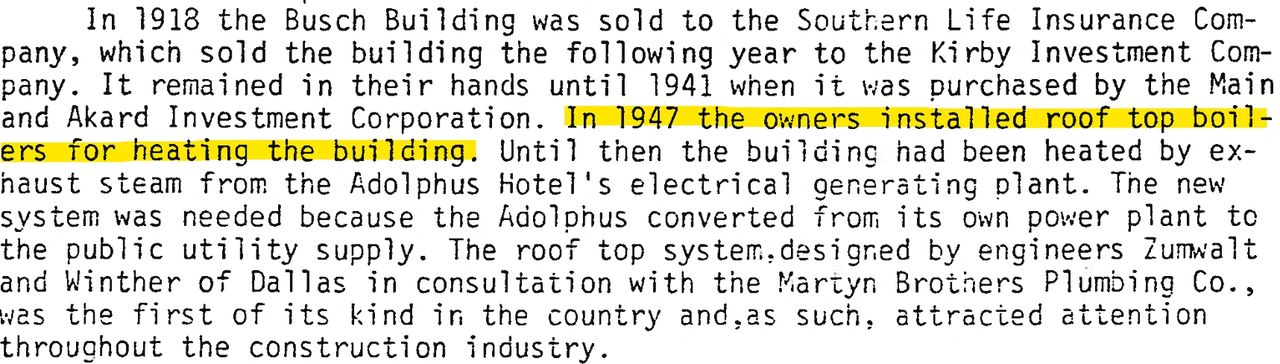 Excerpt from the historical landmark application for the Kirby Building in Dallas, TX