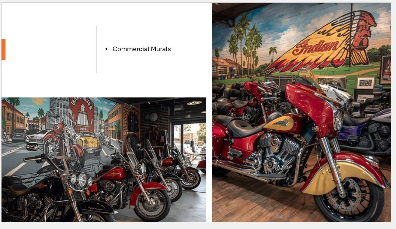 motor cycle murals, atlanta motor cycle murals, fixtures,decorative concrete 