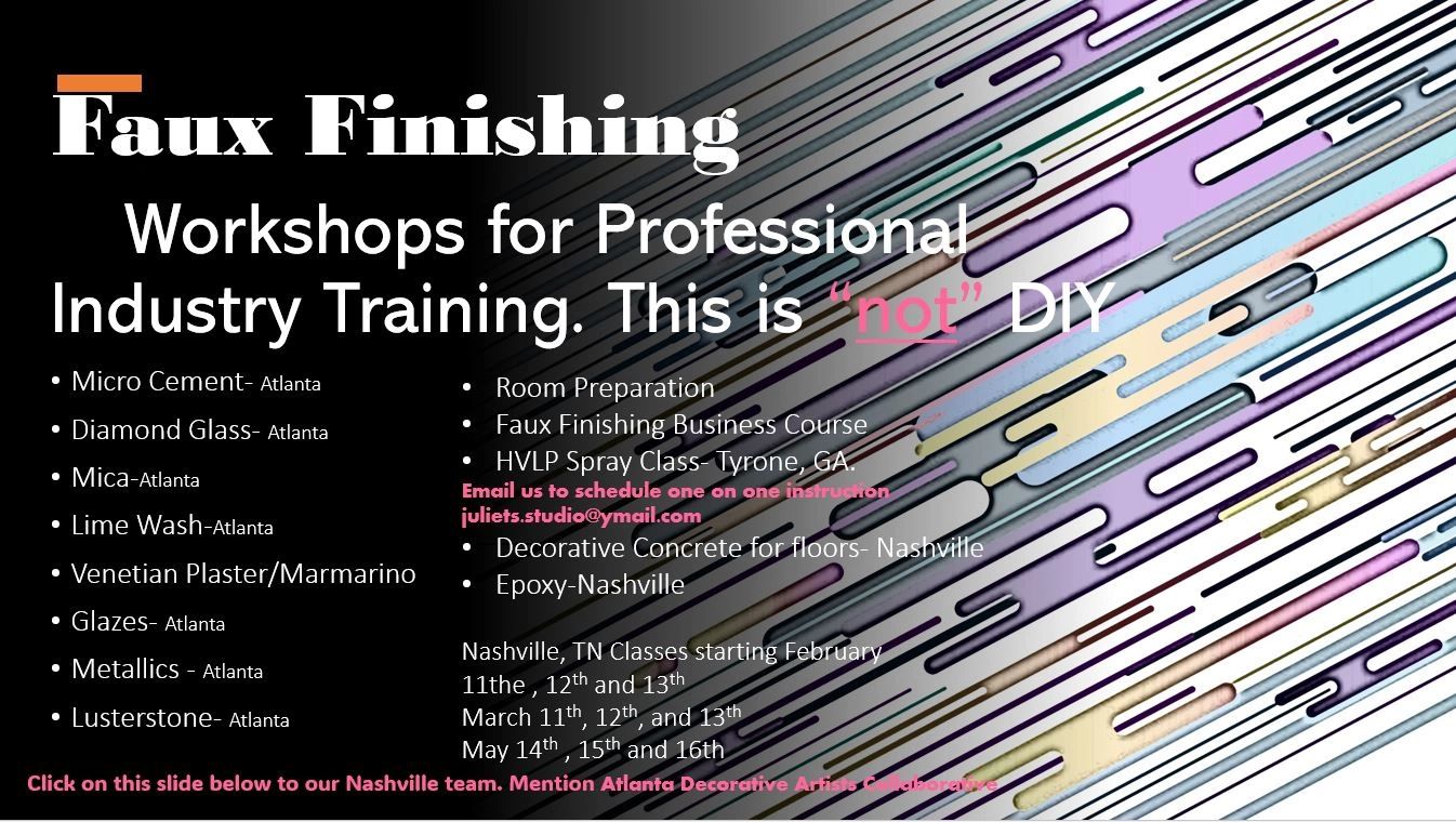 faux finishing workshops, classes, Atlanta, Ga, micro cement, decorative concrete, Nashville, Macon