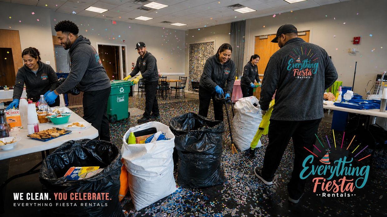 Professional after-party cleanup service by Everything Fiesta Rentals. venues after weddings, birthd