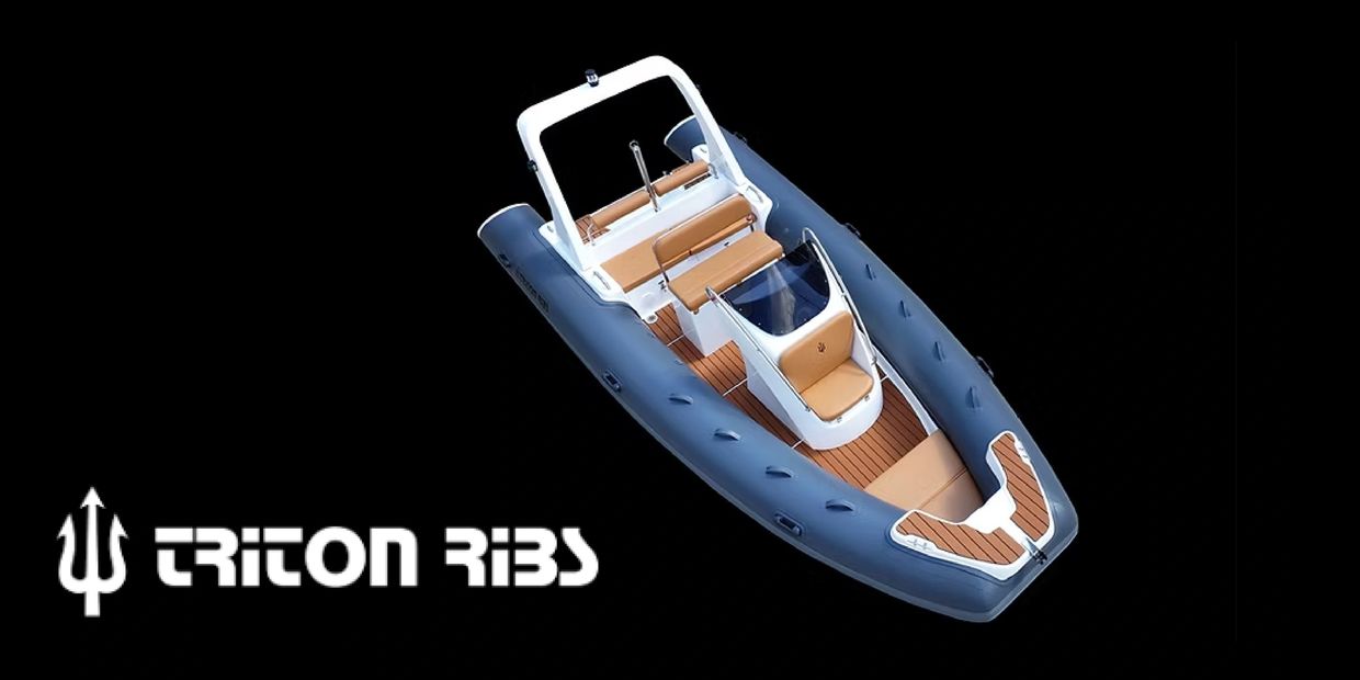 Sleek Triton RIB inflatable boat with modern design and tan seating.
