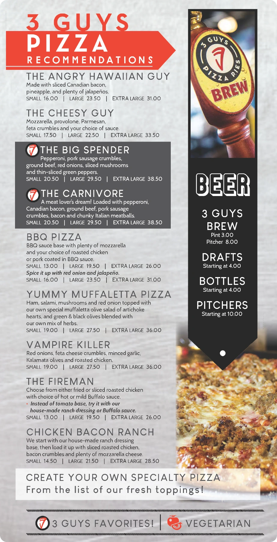 Three Guys Pizza Pies Menu