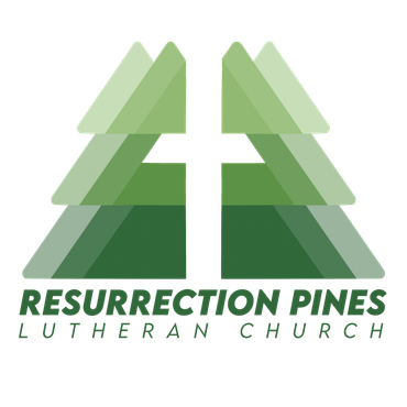 Logo of Redemption Pines Lutheran Church with green pine trees and a cross.