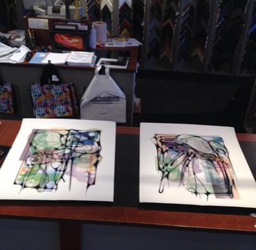 Jellyfish I and Octopus' Garden getting ready for mats and framing