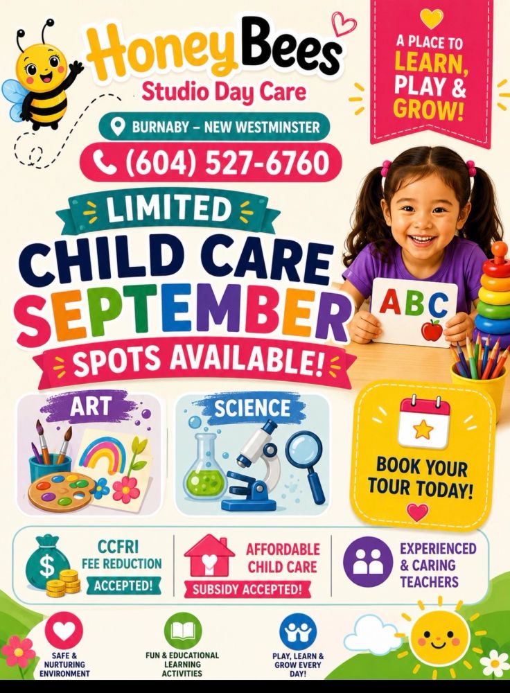 Limited child care spots in September at Honey Bees Studio Day Care.