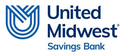 Logo of United Midwest Savings Bank with a blue emblem and text.